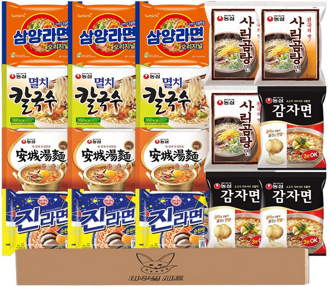 여우별 라면 봉지라면 세트 6종 (삼양라면 멸치칼국수 안성탕면 진라면순 사리곰탕 감자면)