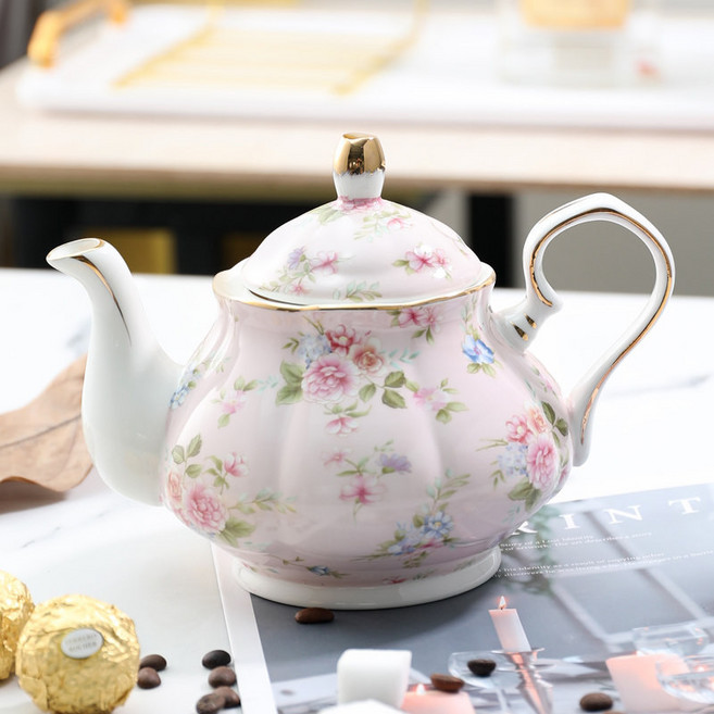 영국식 티팟 워머 주전자 휴대용 가정용 도자기 차 전통 세트 도화 핑크 커피포트 800ml, 꽃가루 커피포트 800ml, 1개