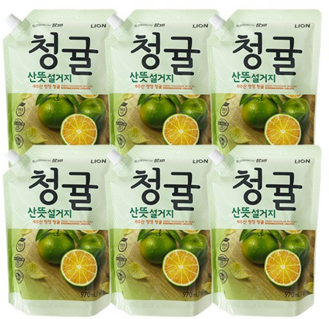 참그린 주방세제 청귤 산뜻 설거지 리필 1kg x6, 1000ml, 6개