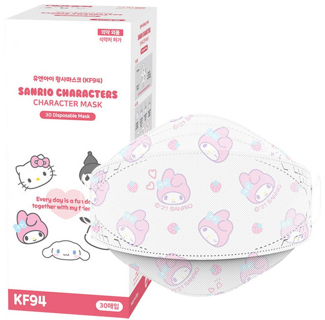 유앤아이 산리오 캐릭터 황사 마스크 소형 KF94, 30매, 1개, 마이멜로디