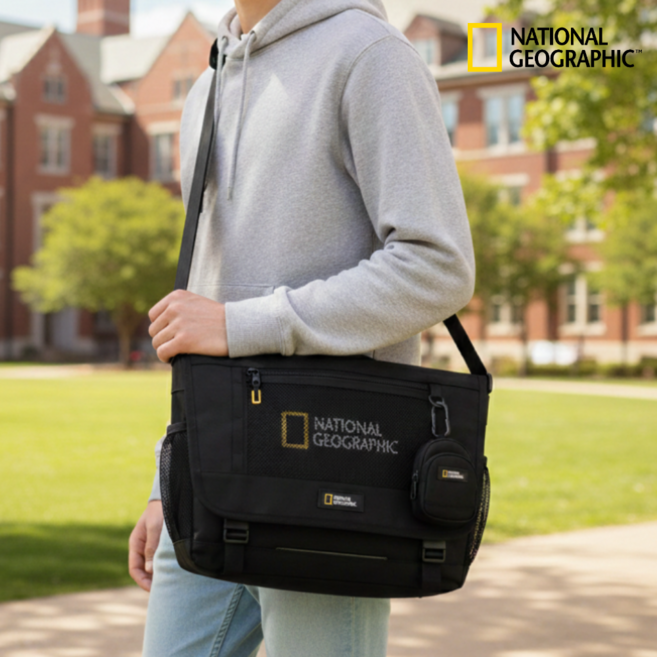 국내 정품 내셔널지오그래픽 남녀공용 파치 메신저백 BLACK 노트북 신학기 대학생 고등학생 중학생 크로스백