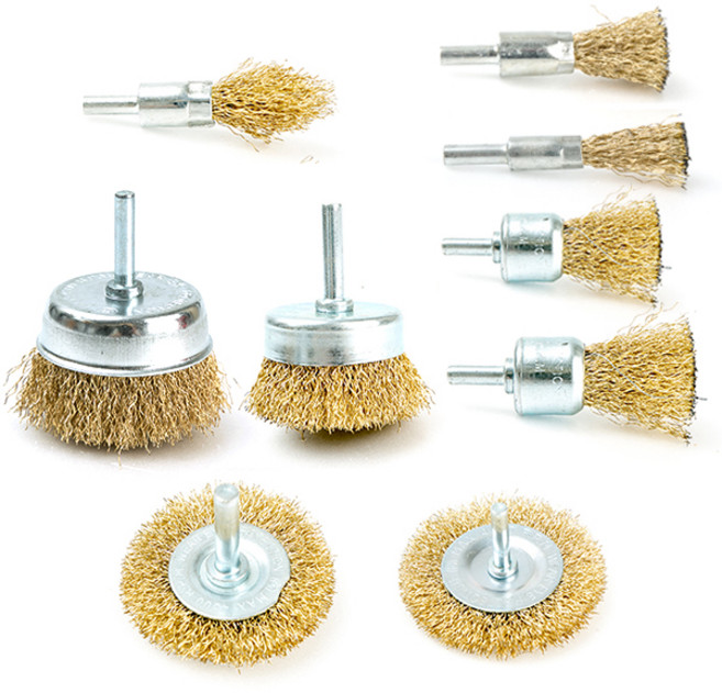 ZIO-BIZ 전동드릴 철사 브러쉬 9종세트 / 전동드릴용 철브러쉬 철사 브러쉬 철사솔 철 솔 청소솔 철판 강판 이물질 녹제거 버제거 표면 마감 연마 용접 마무리, 1개