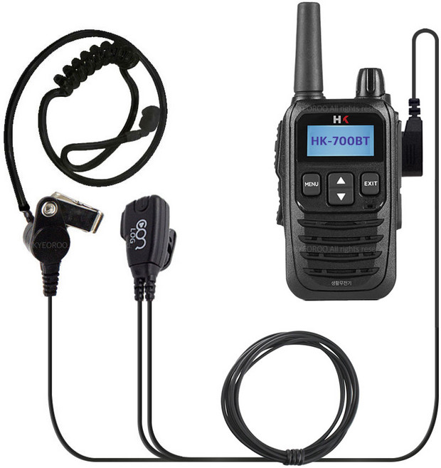 HK-700BT 디지털무전기 호환 올블랙 이어폰 로그 이어마이크 인이어 리시버 켄우드2핀