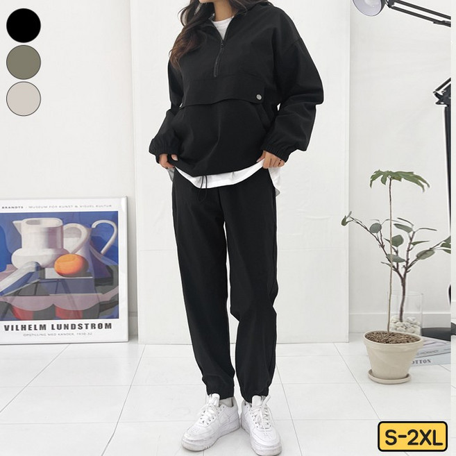 여리진 여성용 후드 아노락 반집업 긴팔+ 아노락 밴드 조거 팬츠 바지 트레이닝 상하의 세트