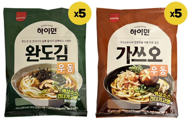 삼립 하이면 완도김우동 5봉 + 가쓰오우동 5봉, 207g, 1세트