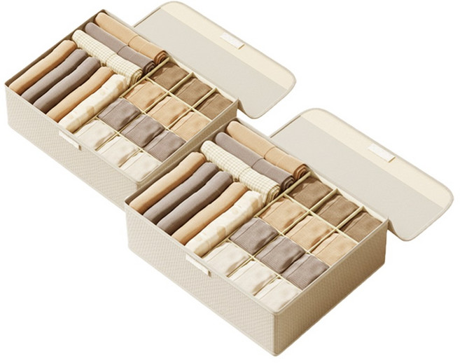 마벨인홈 옷장 서랍 속옷 양말 정리함 분리형 수납박스 보관함, 2개, 크림베이지