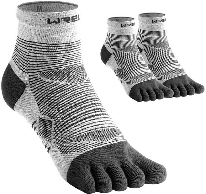 WRELS 다섯발가락 짧은통형 가압 스포츠 양말 러닝 크로스컨트리 자전거 남녀공용, 1세트, 그레이