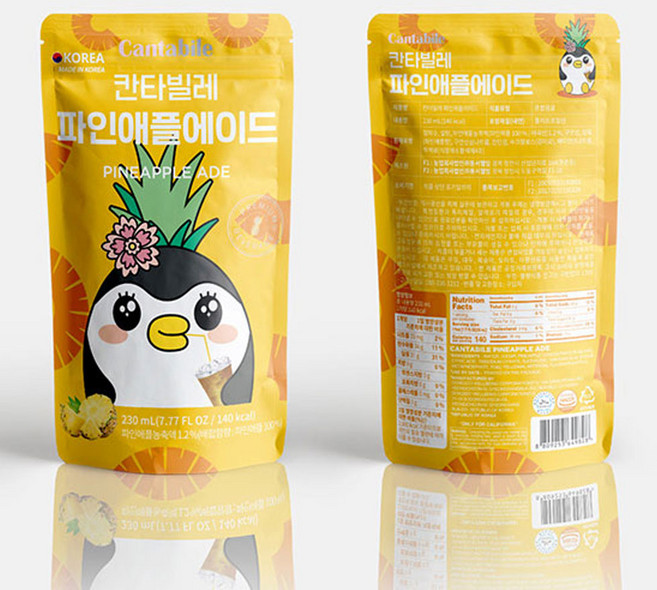 마켓큐브 칸타빌레 파인애플에이드 피시방 사무실 직원 손님 음료 pc방 매점 캠핑, 10개, 230ml