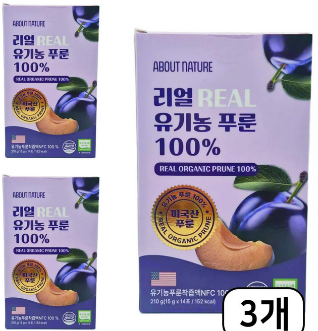 어바웃네이처 리얼 유기농 푸룬 100%, 210g, 3박스 - 쿠팡
