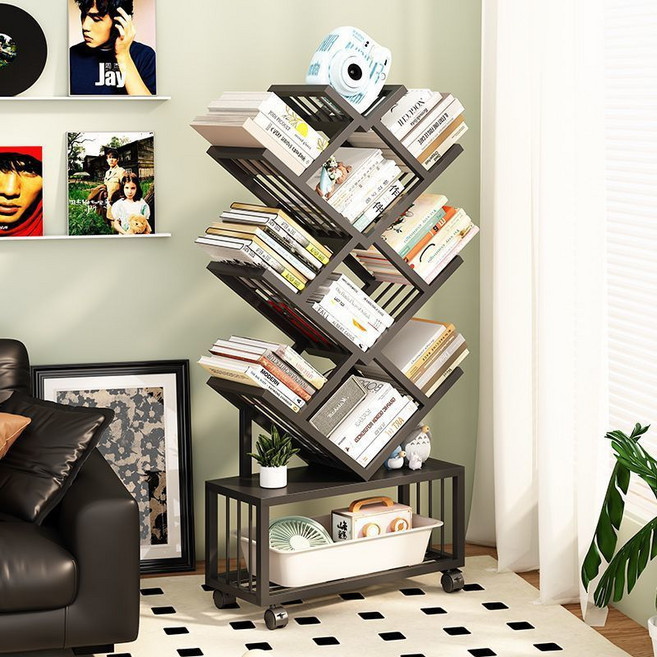 이동식 책꽂이 아이디어 선반 스탠드형 책꽂이 거실 수납장, 5단, 블랙