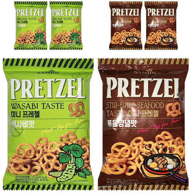 미니 프레첼 와사비 3개+볶음양념 3개, 6개, 70g