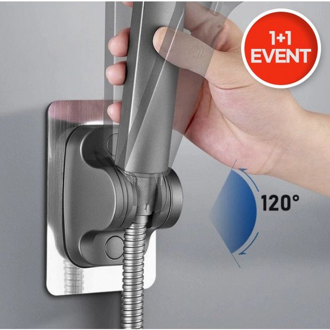 몬스터팜 무타공 접착식 샤워기 거치대 각도조절 욕실 벽부착 고정 홀더 샤워대, 그레이