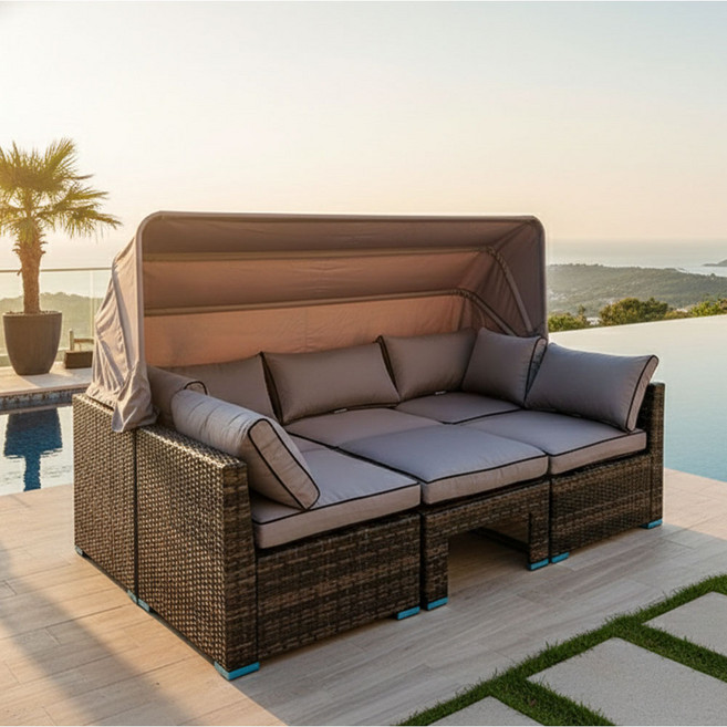 라탄 야외소파 테이블 세트 의자 침대 썬베드 캐노피형, 라탄소파&테이블세트_캐노피형