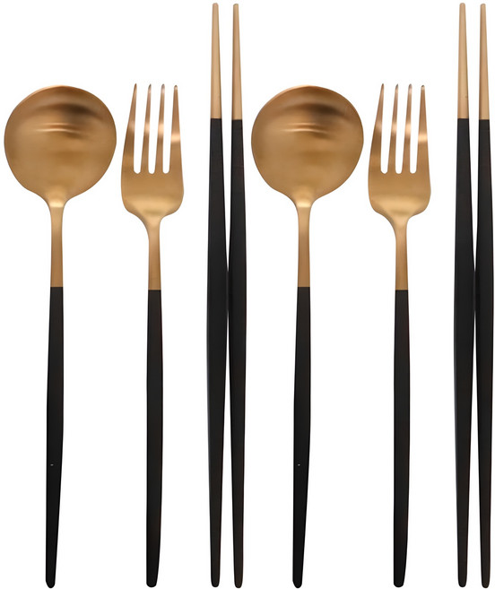 메나르 스텔라 커트러리 2인 세트, 골드블랙, 숟가락 2p + 젓가락 2p + 포크 2p, 1개