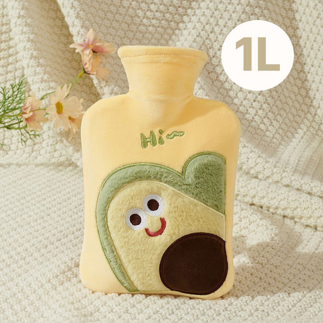 토리모 보온 물주머니 찜질팩 + 극세사커버 실리콘 온수팩 보냉, 아보카도1L(M)