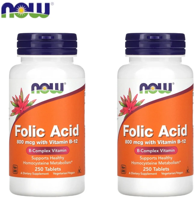 1+1 나우푸드 엽산 Folic Acid 800 mcg 250정 폴산 시아노코발라민, 2개 - 쿠팡