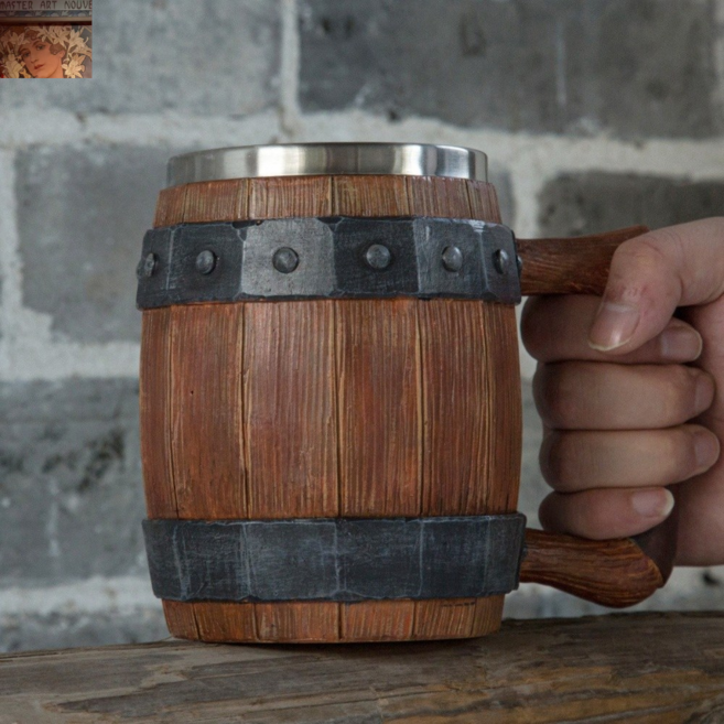 바이킹 오크통 나무 느낌 맥주잔 8종 대용량 특이한 스텐 맥주컵, 02.타입A(2개) 550-600ml, 2개