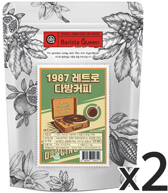 바리스타퀸 1987 레트로 다방커피 파우더, 1kg, 1개입, 2개