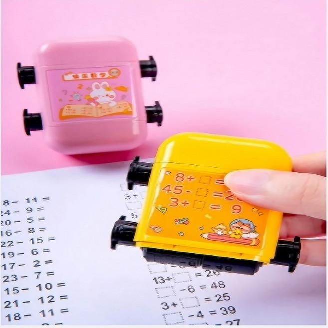 알뜰살림 사칙연산 수학놀이 롤러스탬프 도장 초등학교 학습용 문제풀이, WHITE, 1개, 블랙