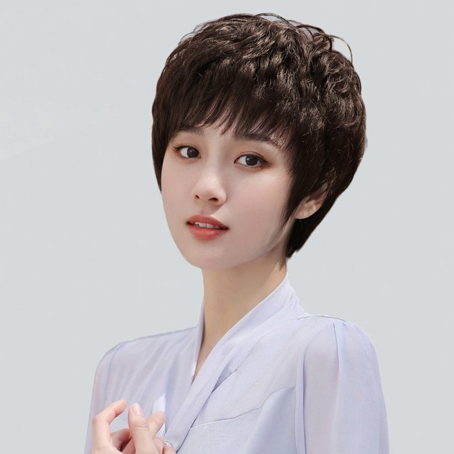 지비킹 중년여성 수제 전체가발 인모 통가발 항암가발 100% 인모, 브라운, 1개