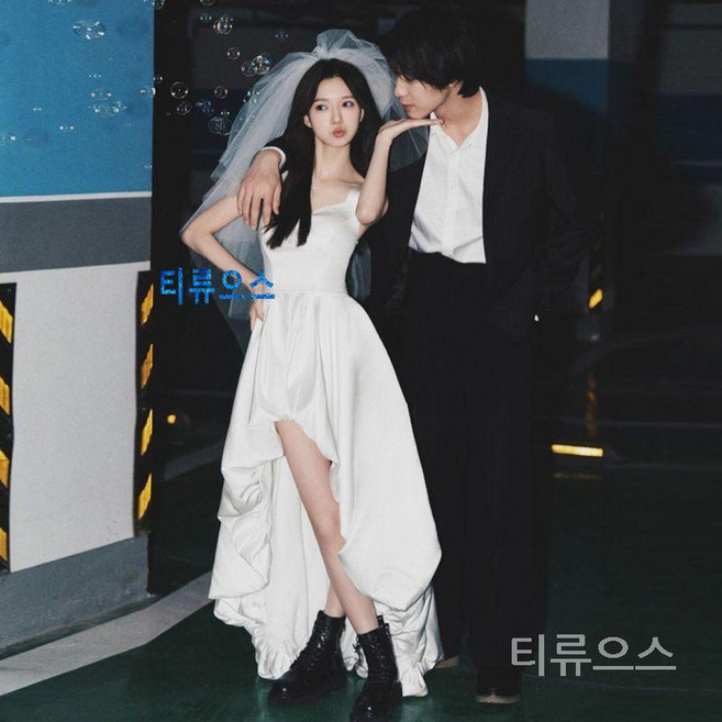 티류으스 셀프웨딩드레스 스냅사진 이브닝 2부 피로연원피스 DRESS 화이트 숏 언발