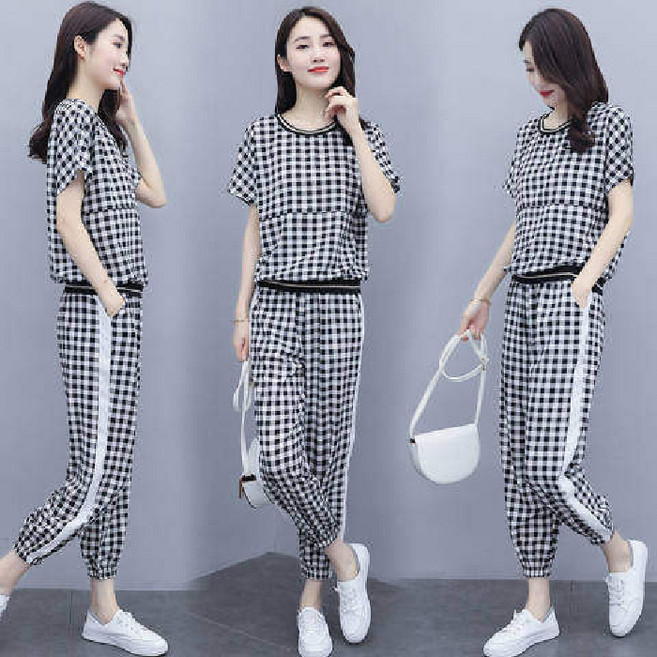 【洋氣減齡】女裝兩件套 運動套裝 休閒套裝 韓版套裝 夏季套裝 格子套裝 大碼女裝 時尚氣質 2025新款 百搭出行