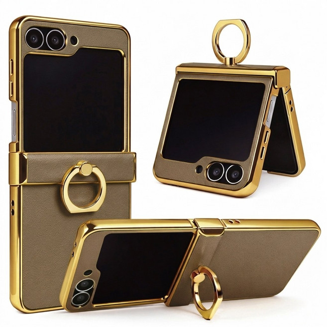 제루크 갤럭시 Z플립 3 4 5 6 7 거치 핑거링 천연소가죽 힌지보호 케이스 호환