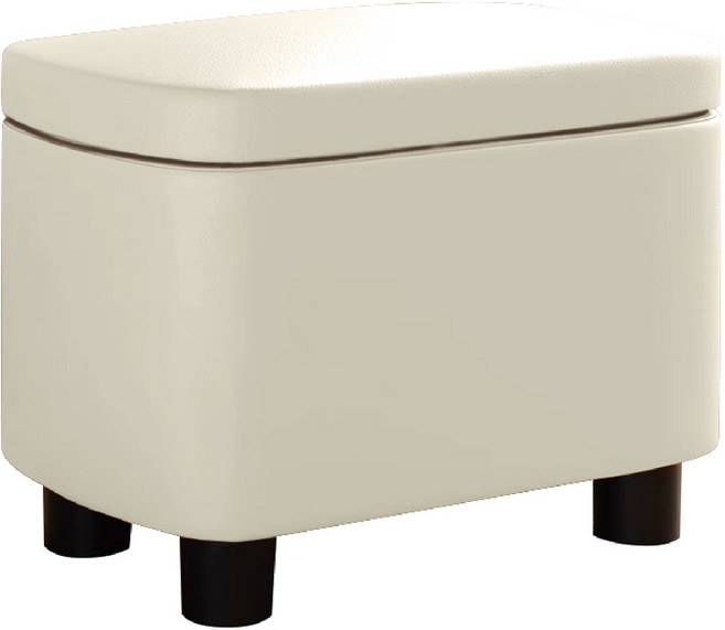 PU皮革椅面 客廳收納椅 加長凳面設計 靜音防滑腳墊, 穿鞋凳（大號 米白）可儲物 超取最多1個, 1件