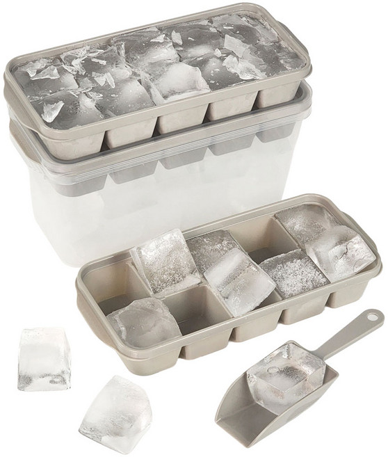 자이티 얼음쏘옥 하이볼 얼음 트레이 얼음틀 10구 3개 + 얼음통 + 스쿱 세트, 그레이, 1개