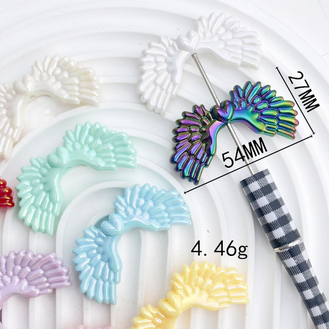 모이코 날개 비즈 볼꾸 볼펜 꾸미기 파츠 DIY 동대문 거꾸 펜꾸 만들기 키트 재료 링 볼꾸 볼펜 장식 천사 비즈, 날개 화이트 AB