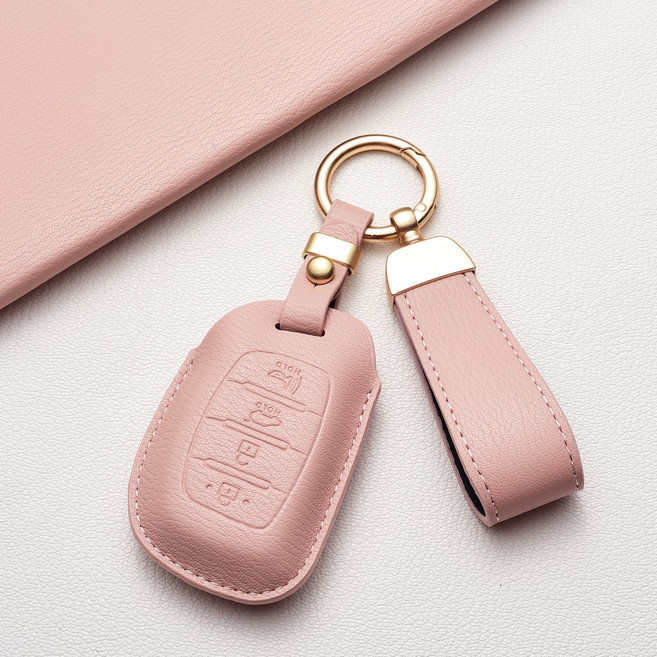 [즉시출고] 현대 키케이스 프라다 가죽 디자인 / 고급스러운 방scratch 방마모 / 쏘나타 아반떼 투싼 캐스퍼 아이오닉 등 호환, 현대 A4 타입, 장미핑크