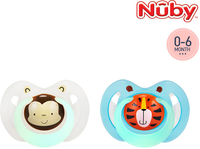 누비 동물친구 야광 노리개 젖꼭지 쪽쪽이(0~6개월), 1세트, 원숭이&호랑이, 1단계