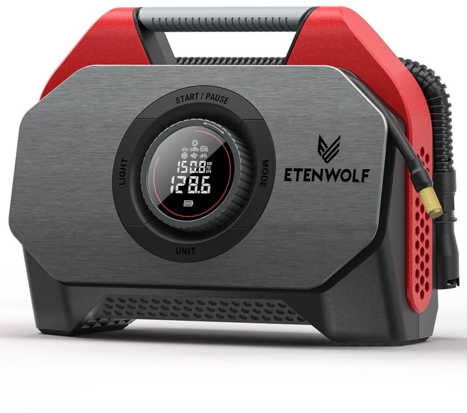 새로운 ETENWOLF S6SE 휴대용 에어 컴프레서 100% 듀티 사이클 & 듀얼 실린더 19200mAh 자동차 타이어 공, 01 S6SE Red