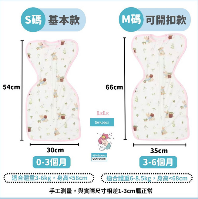 LELE 竹纖維純棉蝴蝶包巾 防驚跳安穩睡 新生兒嬰兒包巾 S/M碼