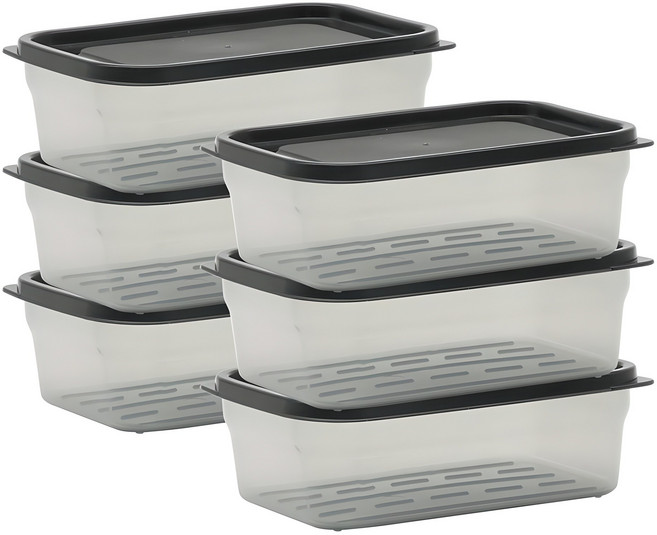 생활엔 말랑핏 차곡차곡 식재료 보관용기 블랙, 6개, 600ml