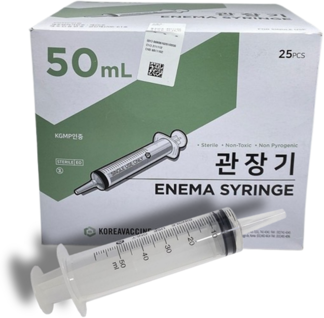 한국백신 멸균 관장용 세정용 일회용주사기 50cc 의료용 개별포장, 1박스, ENEMA-SYRINGE 세정용 50cc