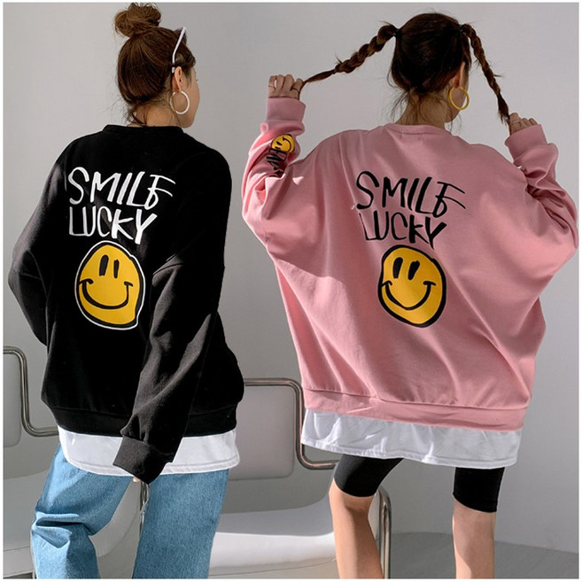 엘리즈데이 잇츠스마일이너맨투맨 여성티셔츠 봄맨투맨 레이어드맨투맨 롱맨투맨 루즈핏