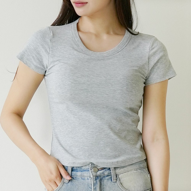 엘라운지 시원한 크롭 반팔 브라탑 티셔츠