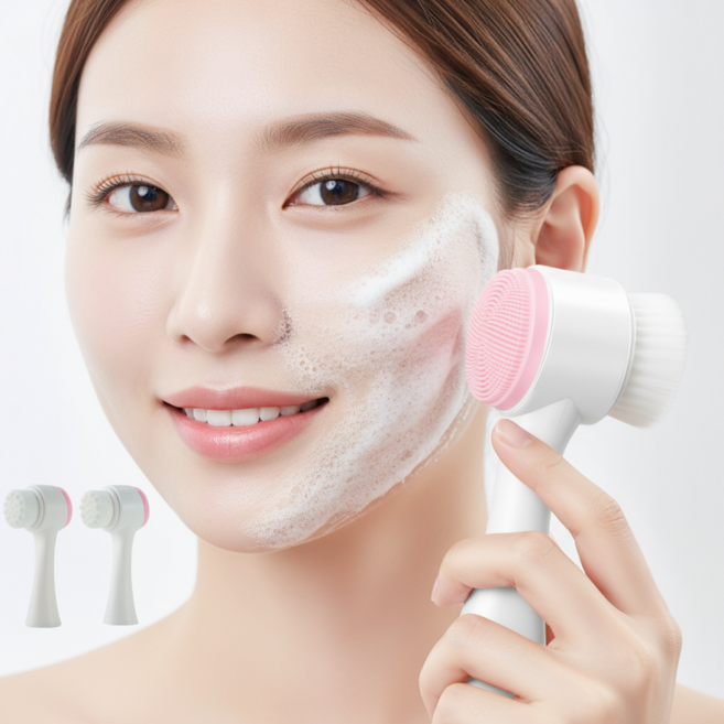 [재고 정리 세일] 융풍 클렌징 얼굴 각질제거 세안 브러쉬 듀얼 실리콘 클렌징 브러시, 빨강 2개