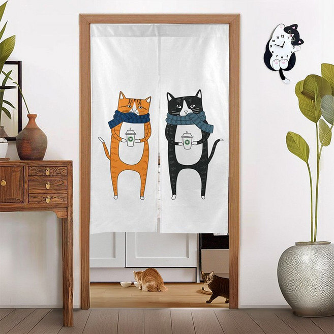 wonderful live 귀여움 폭발 고양이 가리개커튼 방문커튼 분리형 가림막 린넨 도어 커튼