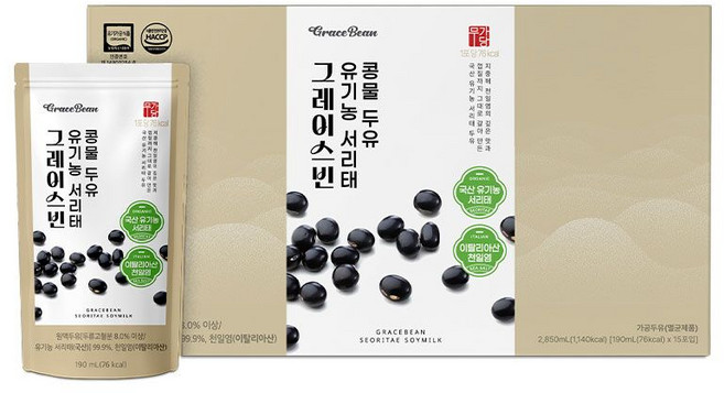 그레이스빈 유기농 서리태 콩물 두유, 1박스, 190ml