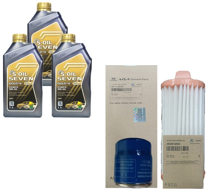올뉴모닝(JA) 가솔린 세븐골드 C2/C3 5W30 순정 필터 엔진오일세트, 1개