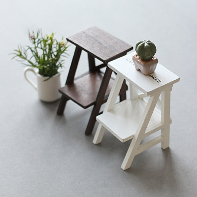 [콩지] 미니어처 나무 2단 선반, 화이트