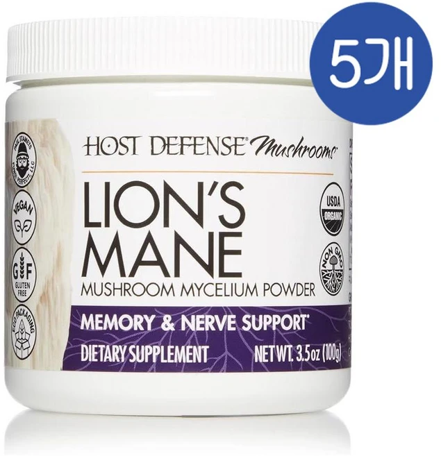 호스트 디펜스 라이온즈메인 노루궁뎅이 버섯 분말 Host Defense Lion Mane Mushroom Powder, 100g, 5개 - 쿠팡