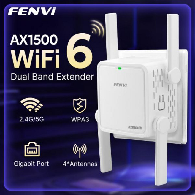 무선 와이파이 부스터 증폭기 확장기 FENVI AX1500 WiFi 6 리피터 5GHz 및 2.4GHz 듀얼 밴드 익스텐더 신호 Wi-Fi 기가비트 네트워크, 02 EU 플러그, 1개