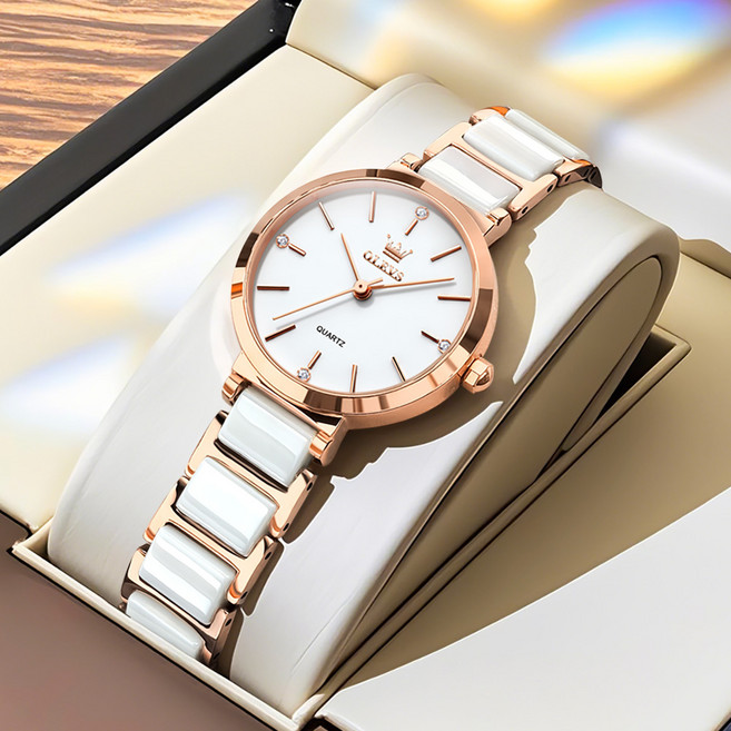 OLEVS 여성손목시계 정품쿼츠 럭셔리 세라믹 명품 워터프루프