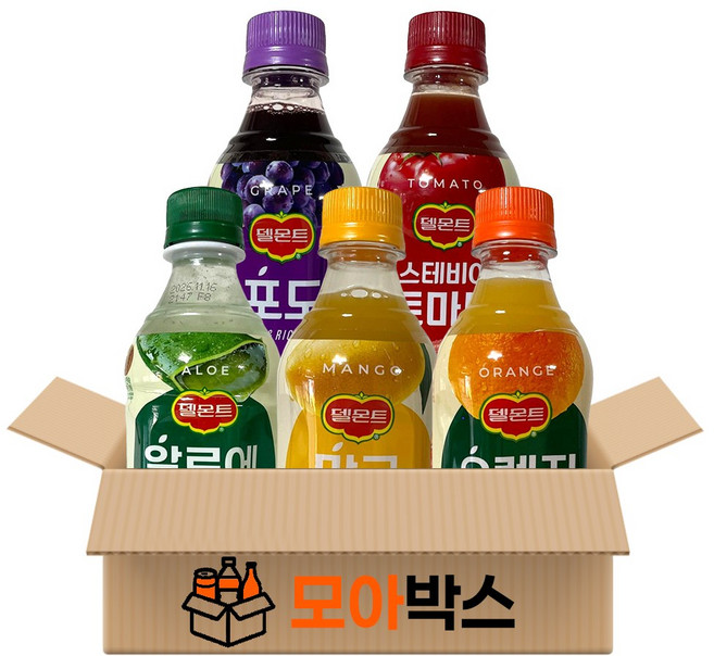 [모아박스] best 델몬트 과즙 페트 음료 400ml 5종 (오렌지 포도 망고 알로에 토마토), 1세트