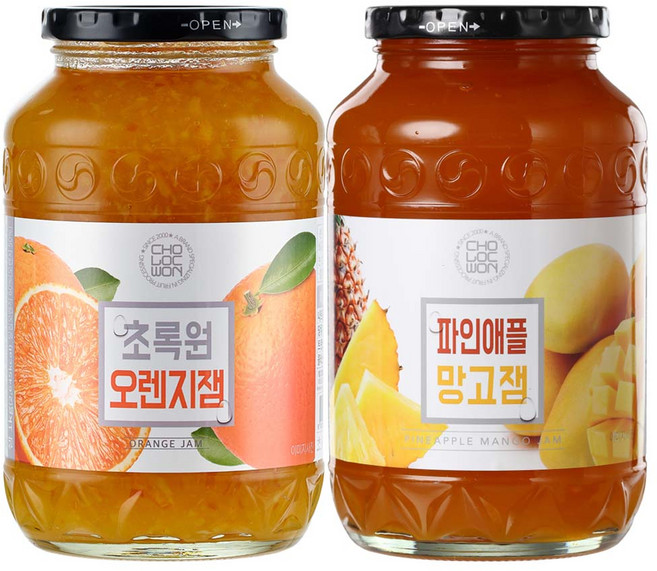 초록원 파인애플망고잼 1kg+오렌지잼 1kg, 2개, 1kg