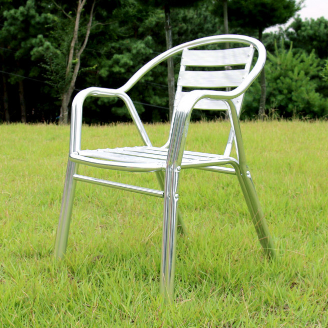 두줄 알루미늄 1+1 야외용 의자 팔걸이 카페 정원 테라스 체어, 실버, 2개