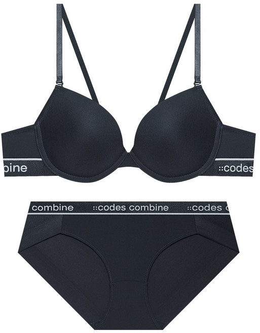 코데즈컴바인이너웨어 베이직 라인포인트 에어로쿨 브라 햄팬티세트_딥챠콜